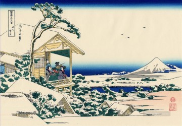浮世絵 Painting - 雪の朝の小石川の茶屋 葛飾北斎浮世絵